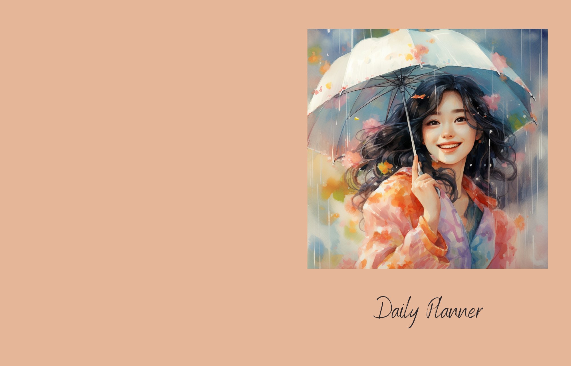Daily Planner — girl with umbrella in rain